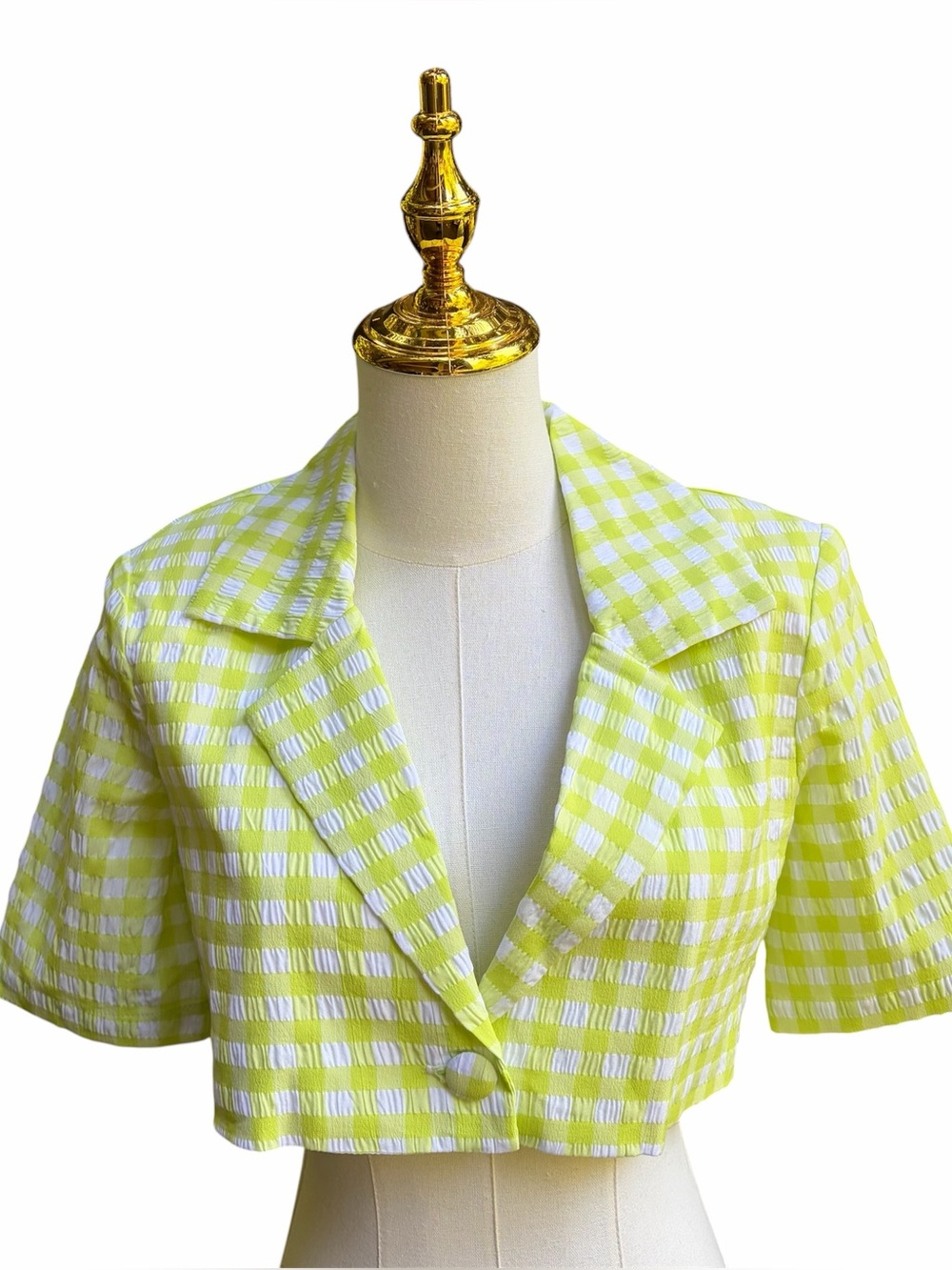For Love & Lemons Cropped Gingham Short-Sleeve Blazer NWT